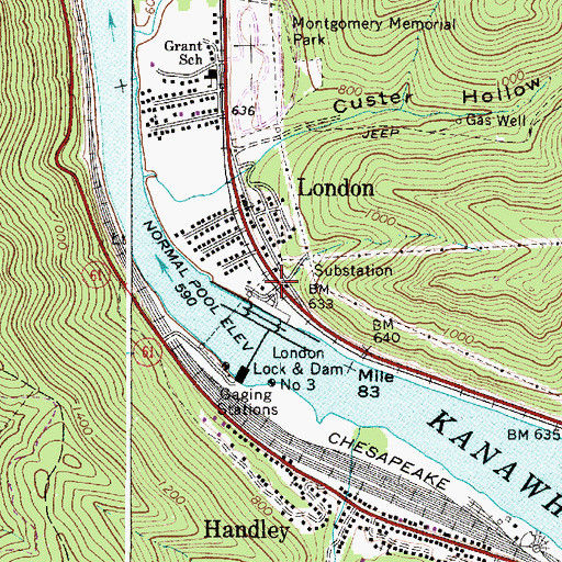 Topographic Map of London, WV