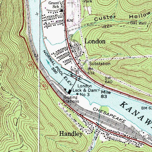 Topographic Map of London Lock, WV