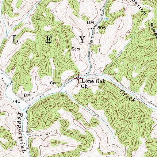 Topographic Map of Lone Oak Church, WV