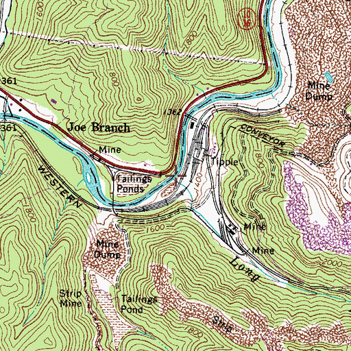 Topographic Map of Long Branch, WV