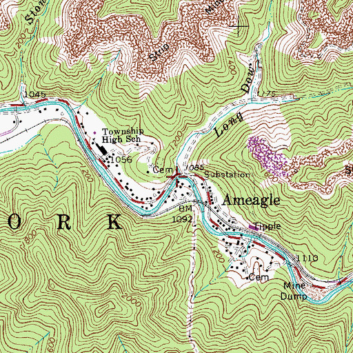 Topographic Map of Long Branch, WV