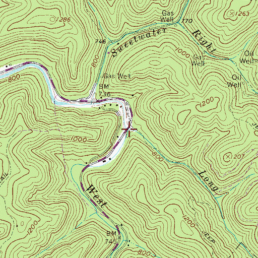 Topographic Map of Long Branch, WV