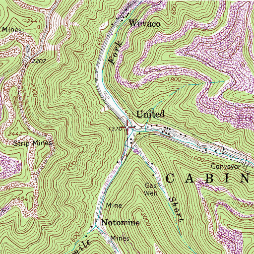 Topographic Map of Long Branch, WV