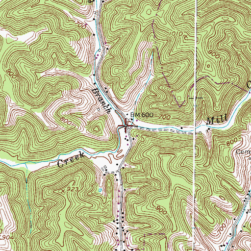 Topographic Map of Long Branch, WV