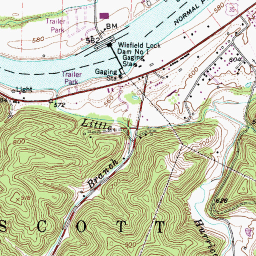 Topographic Map of Long Branch, WV