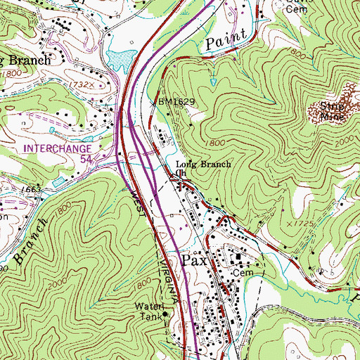 Topographic Map of Long Branch Church, WV
