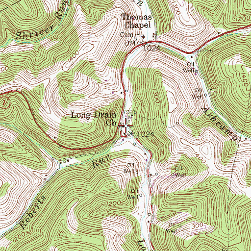 Topographic Map of Long Drain Church, WV
