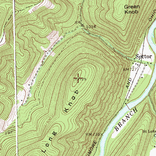 Topographic Map of Long Knob, WV