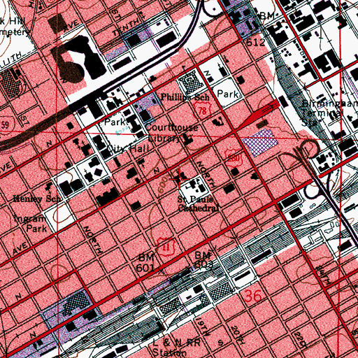 Topographic Map of First Presbyterian Church, AL