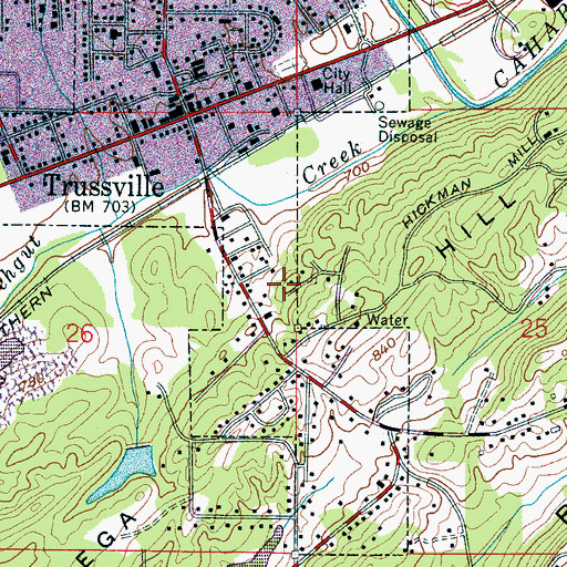 Topographic Map of First Presbyterian Church of Trussville, AL