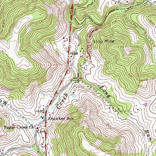 Topographic Map of Long Run, WV