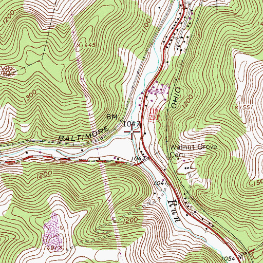 Topographic Map of Long Run, WV