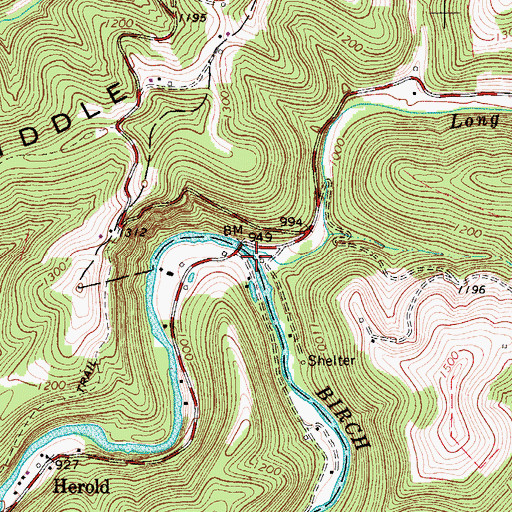Topographic Map of Long Run, WV