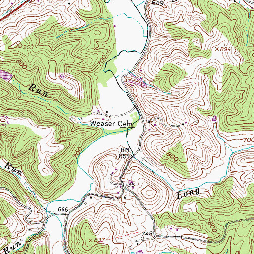 Topographic Map of Long Run, WV
