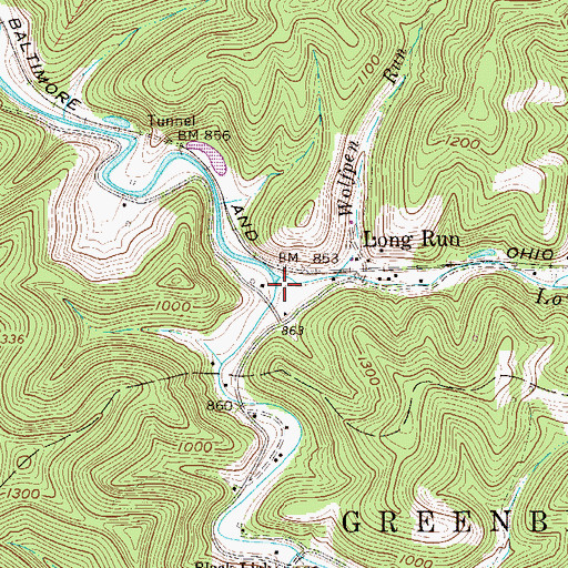 Topographic Map of Long Run, WV