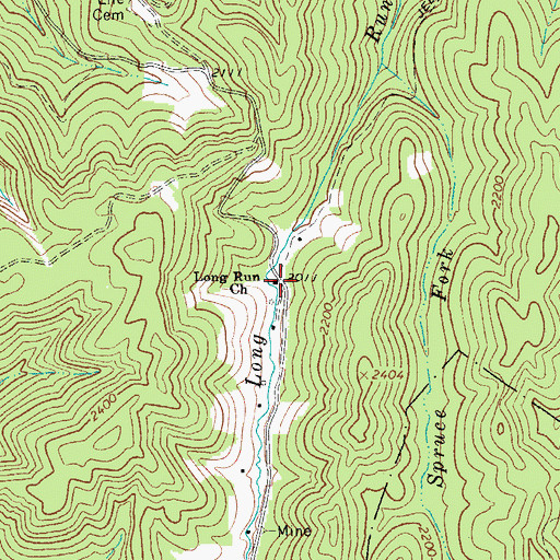 Topographic Map of Long Run Church, WV