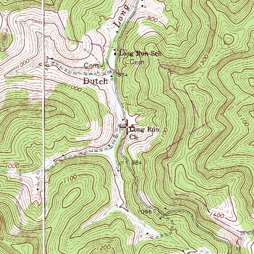 Topographic Map of Long Run Church, WV