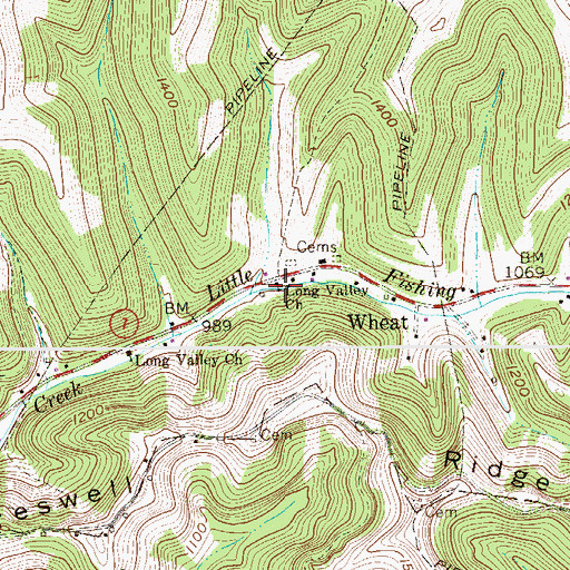 Topographic Map of Long Valley Church, WV