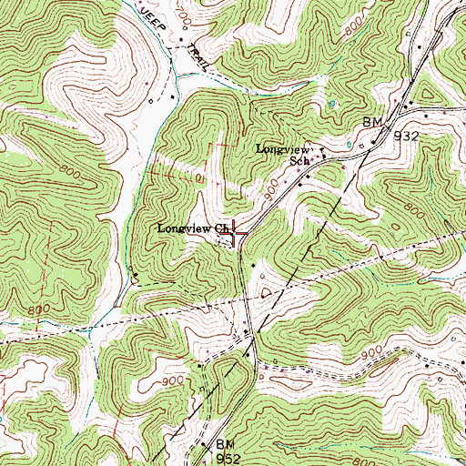 Topographic Map of Longview Church, WV