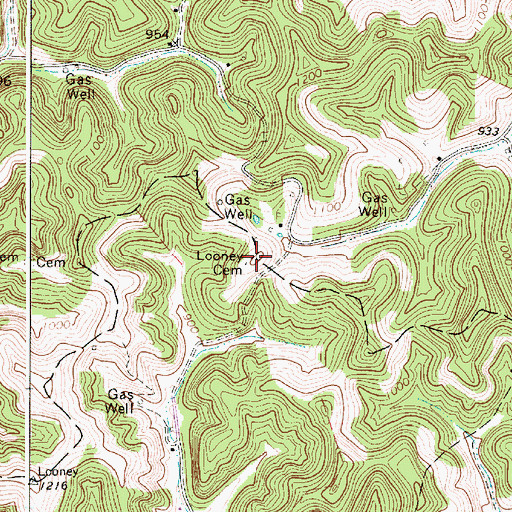 Topographic Map of Looney Cemetery, WV