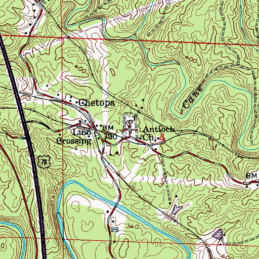 Topographic Map of Linns Crossing Cemetery, AL