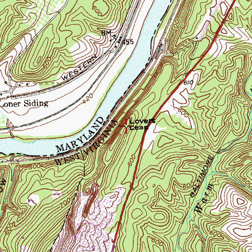 Topographic Map of Lovers Leap, WV