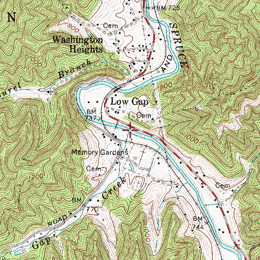 Topographic Map of Low Gap Creek, WV