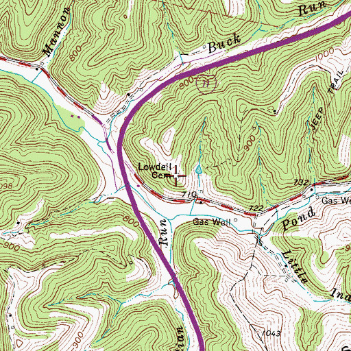 Topographic Map of Lowdell Cemetery, WV