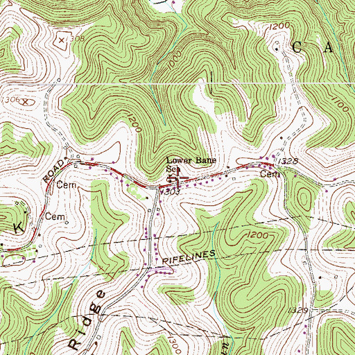 Topographic Map of Lower Bane School (historical), WV