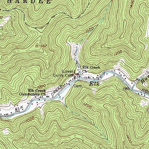 Topographic Map of Lower Curry Cemetery, WV