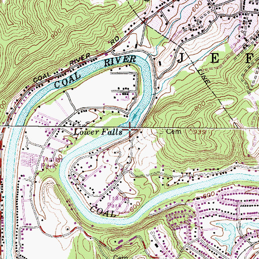 Topographic Map of Lower Falls, WV