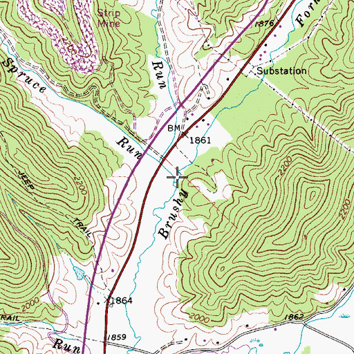 Topographic Map of Lower Spruce Run, WV