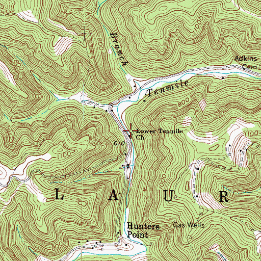 Topographic Map of Lower Tenmile Church, WV