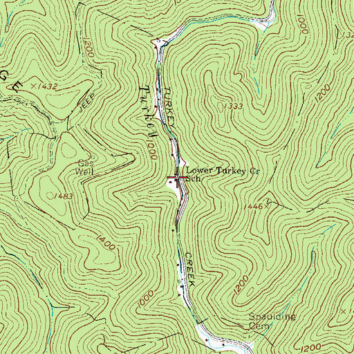 Topographic Map of Lower Turkey Creek School (historical), WV