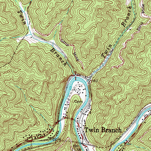 Topographic Map of Lower Twin Branch, WV