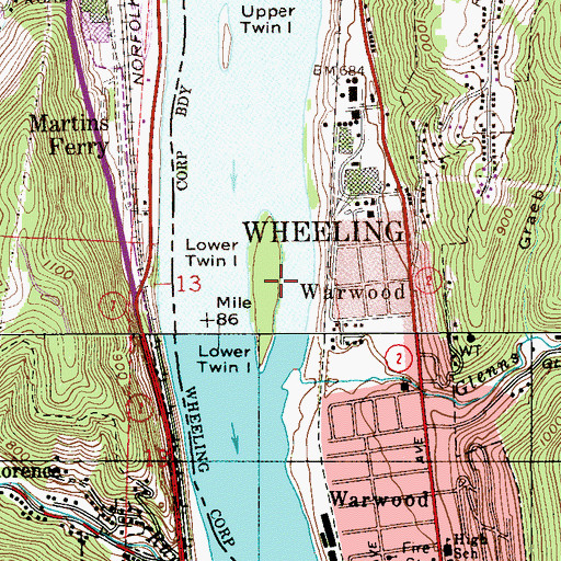 Topographic Map of Lower Twin Island, WV