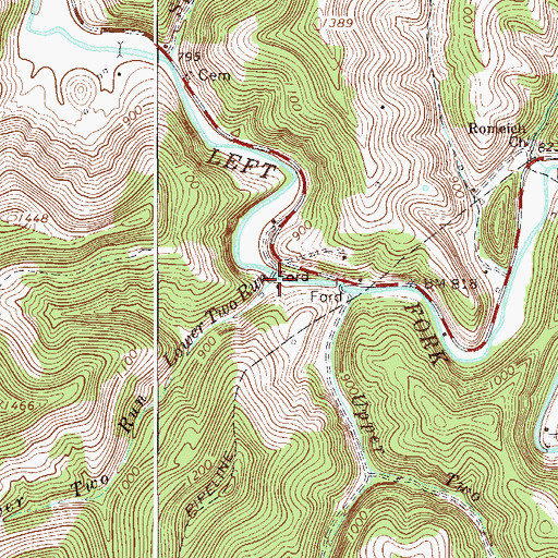 Topographic Map of Lower Two Run, WV