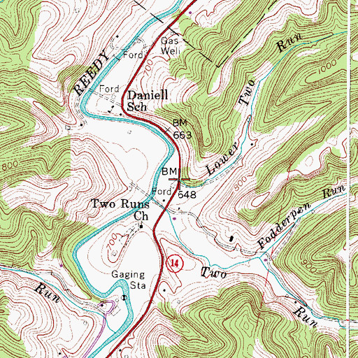 Topographic Map of Lower Two Run, WV