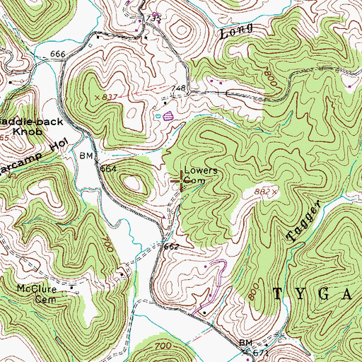 Topographic Map of Lowers Cemetery, WV