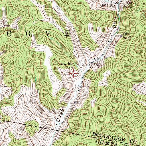 Topographic Map of Lowther Cemetery, WV