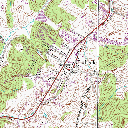Topographic Map of Lubeck, WV