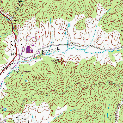 Topographic Map of Lucas Cemetery, WV