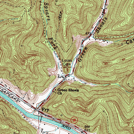 Topographic Map of Lucas Cemetery, WV