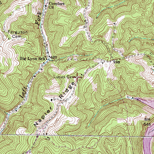 Topographic Map of Lucas Cemetery, WV