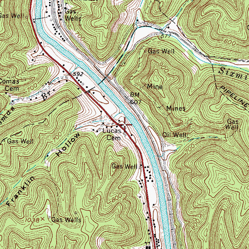 Topographic Map of Lucas Cemetery, WV