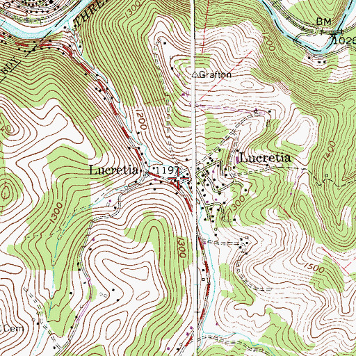 Topographic Map of Lucretia, WV