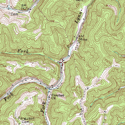 Topographic Map of Luster Fork, WV