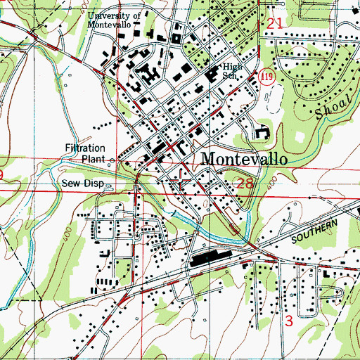 Topographic Map of Montevallo Presbyterian Church, AL