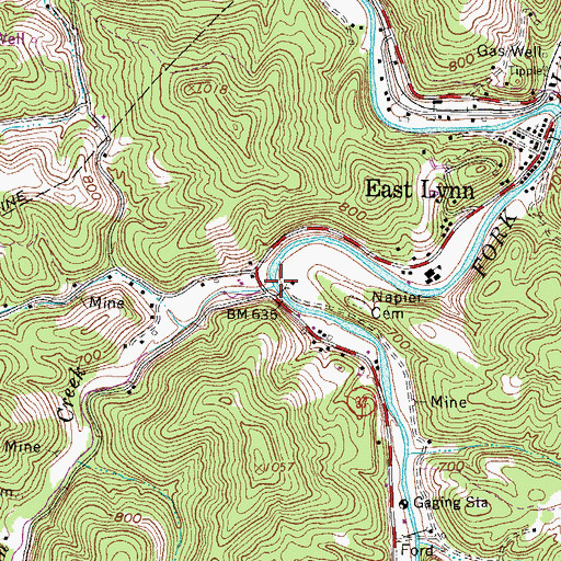 Topographic Map of Lynn Creek, WV