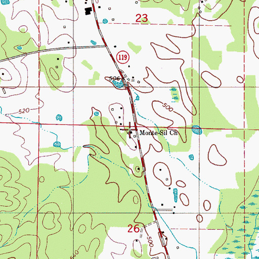 Topographic Map of Monte-Sil Baptist Church, AL